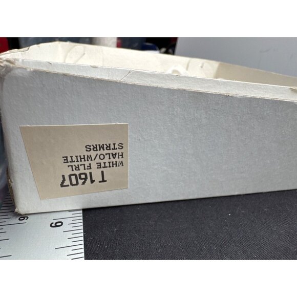 White Floral Halo Headband With Streamer Ribbons For Weddings & Special Occasion - Picture 6 of 6